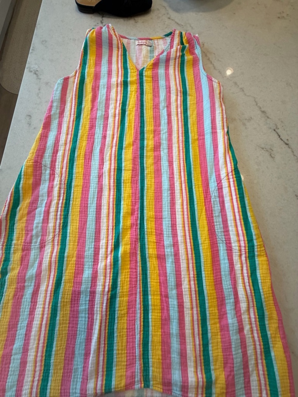 FRESH PRODUCE resort Sleeveless Multicolor Striped V-Neck Summer Dress! M - Picture 4 of 4